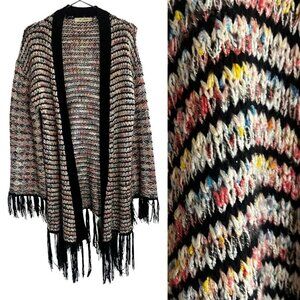 Luster Pink Confetti Chunky Knit Fringe Trim Detail Open Longline Cardigan